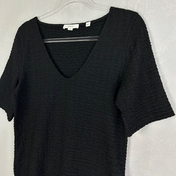 Vince women size L v-neck smocked textured top black cotton stretch - Picture 4 of 10
